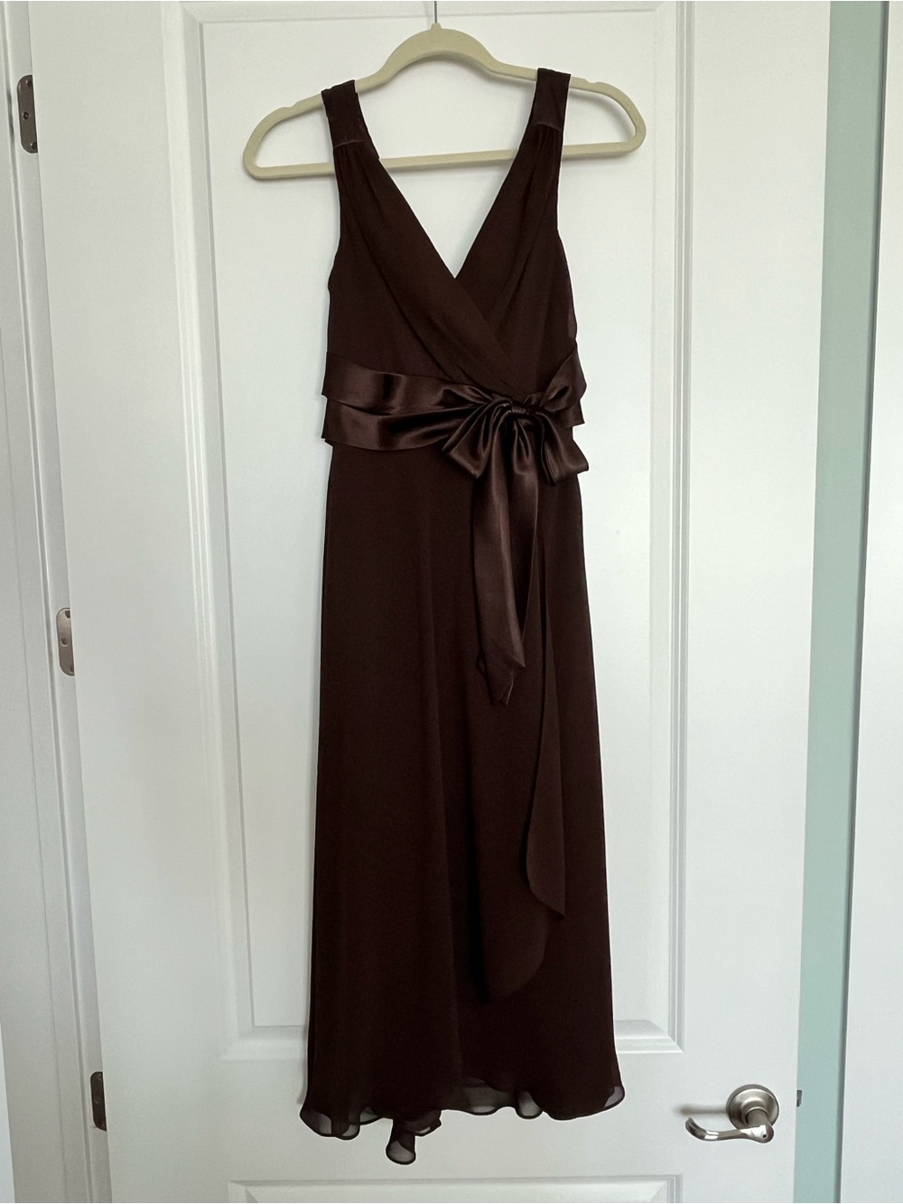 Jones Wear Brown Chiffon Waist Tie Dress